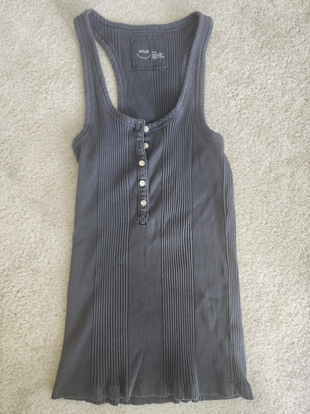 aerie Charcoal Ribbed Henley Tank
